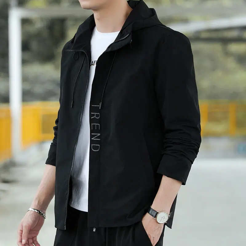 Fashion Hooded Solid Color Zipper Letter Pockets Shirts Men's Clothing 2022 Autumn New Oversized Casual Tops All-match Shirt