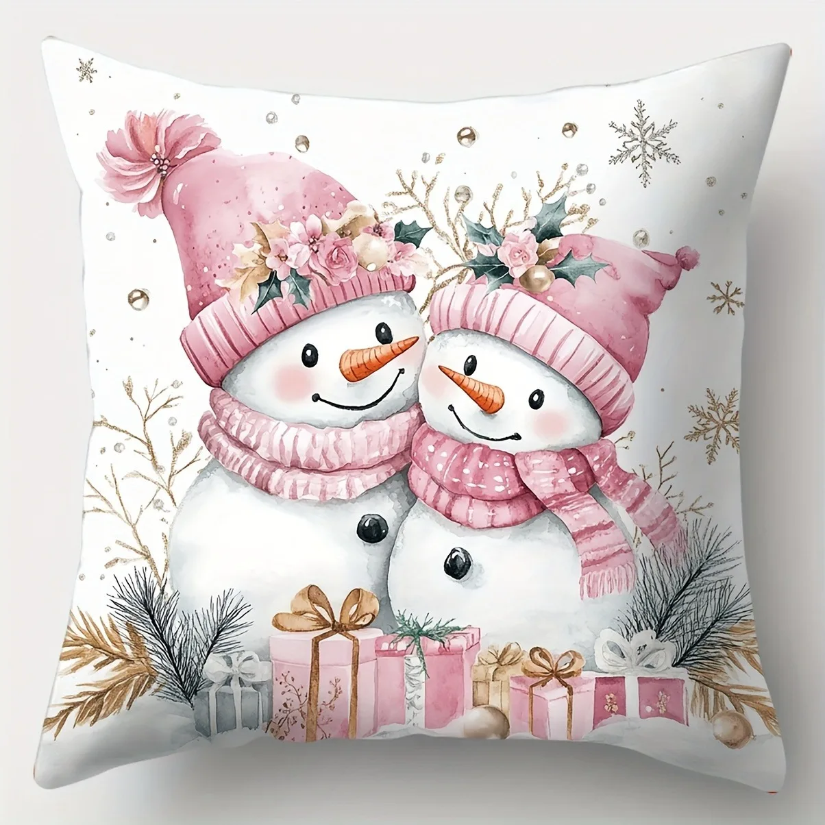 

Наволочка Pink cute snowman with gifts 40x40 см