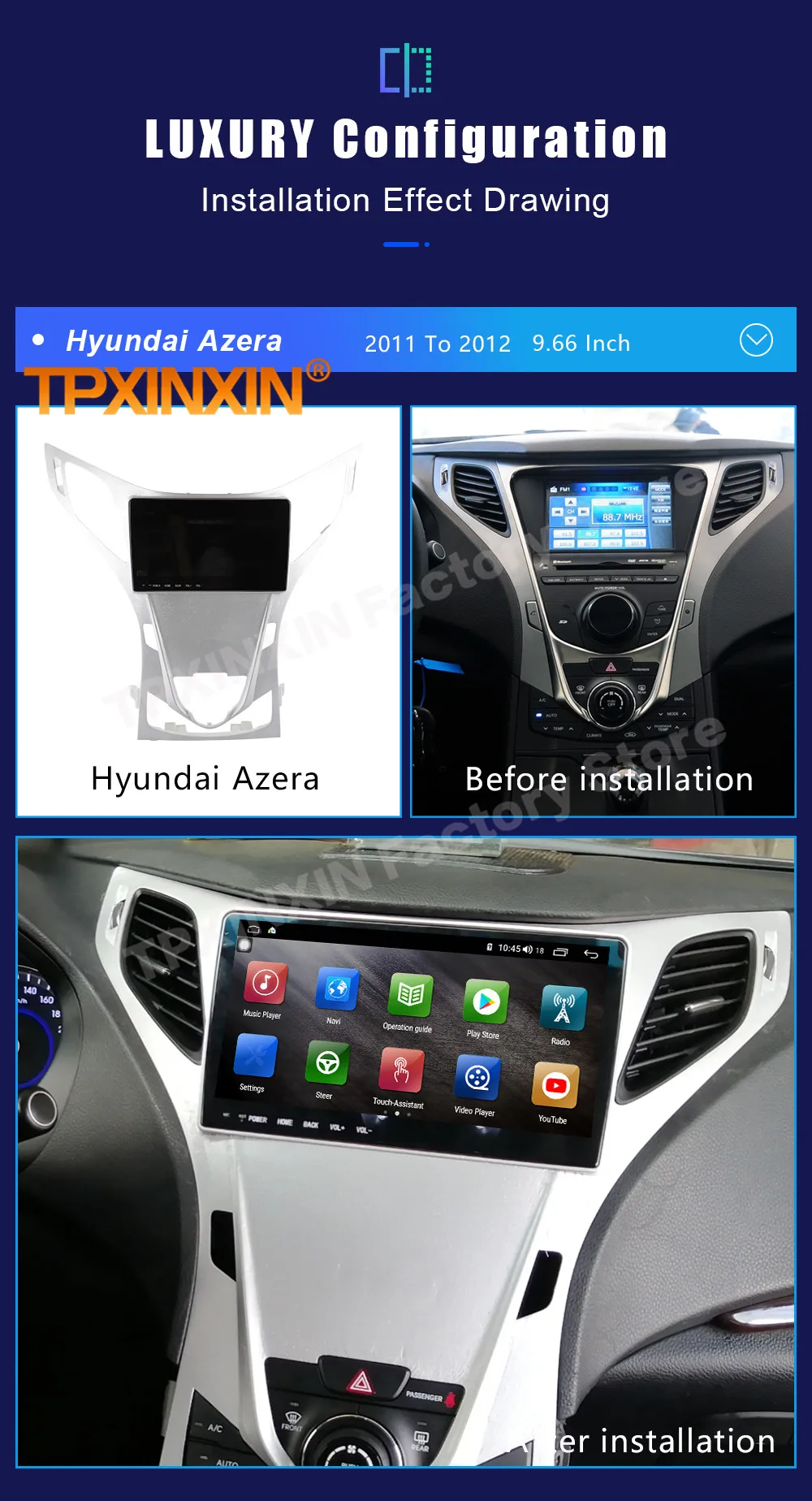 

8+256GB Carpaly Radio Coche With Bluetooth Android 12 For Hyundai Azera 2011 2012 GPS Automotive Multimedia Autostereo Head Unit