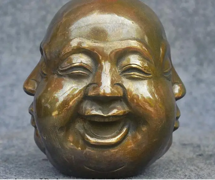 

Copper Satue 6" China Buddhism Bronze Happy Anger Sorrow Joy 4 Face Maitreya Buddha Statue