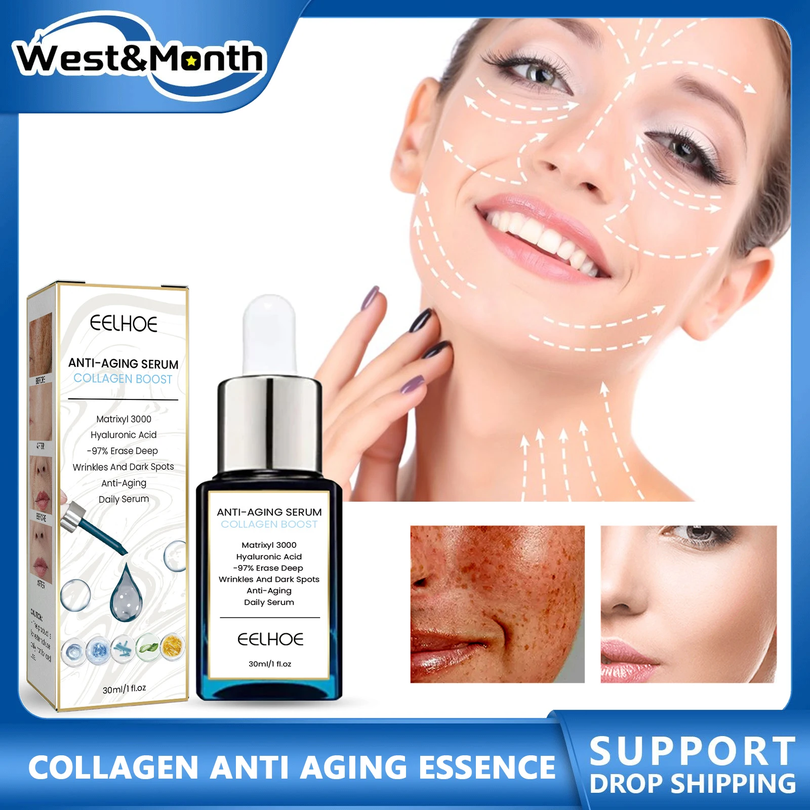 

Collagen Anti-aging Serum Whitening Moisturize Brightening Fade Fine Line Lifting Firming Dark Spots Remover Face Care Essence