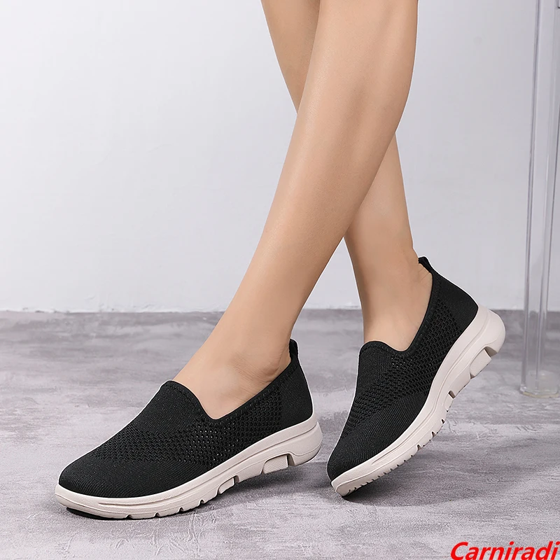 

Summer Hollowed Out Breathable Casual Shoes Women Lightweight Mother Fitness Sneakers Ladies Flying Weave Slip-on Walking Shoes