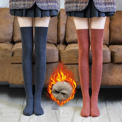 

Knee Autumn Harajuku Calf Women Tube Base In Socks New Long Plush Socks Terry Femenina Tube Warm High Winter Girls Thickened For