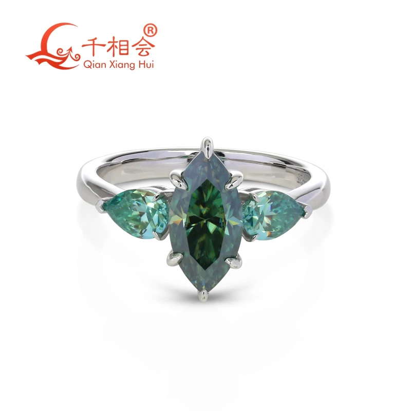 

6*12mm Marquise shape pear green color moissanite 925 silver Rings for Jewelry dating girl women