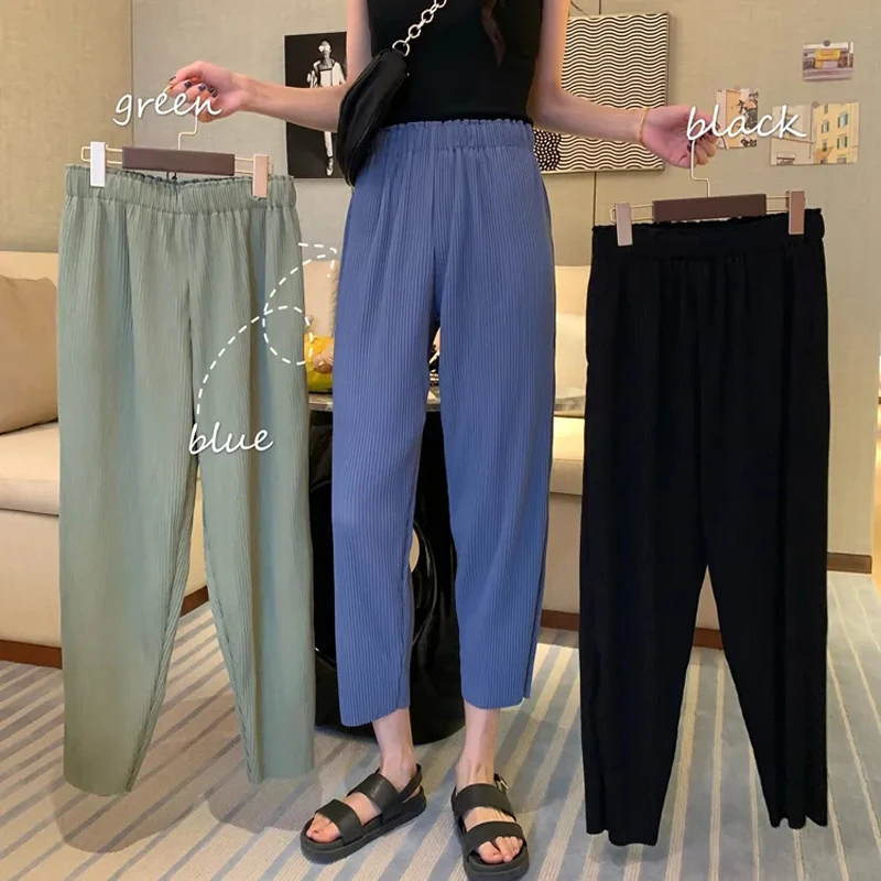 

Women's Cropped Trousers Fluid Capri Pants Wide Leg Korean Style Fashion High Waist Loose Ankle-Length Women's Summer Culottes
