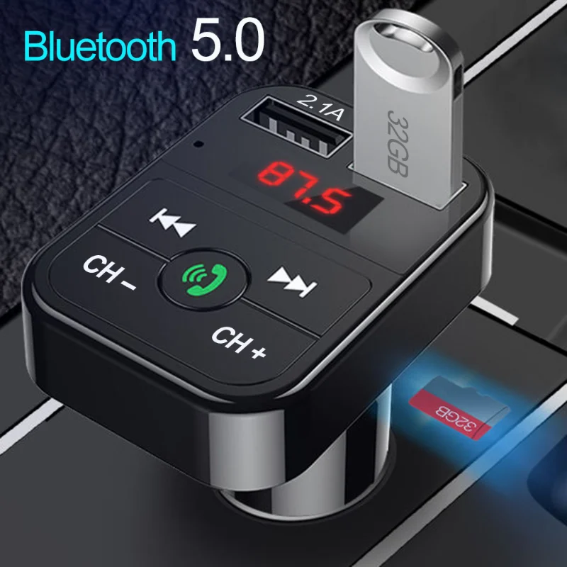 

Car Bluetooth 5.0 FM Transmitter Dual USB Car Charger Wireless Handsfree Audio Receiver Auto Radio MP3 Player 2.1A Fast Charger