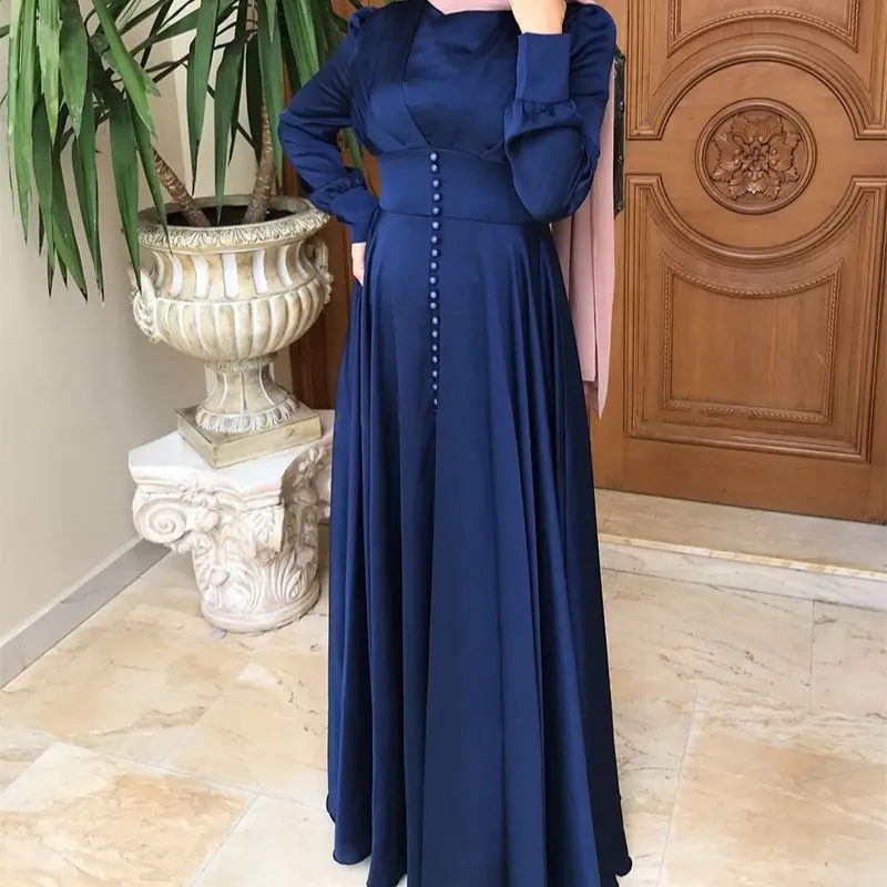 2023 Eid Abaya Fashion Satin Sliky Djellaba Muslim Dress Dubai Full Length Flare Sleeve Soft Shiny Abaya Dubai Turkey A005