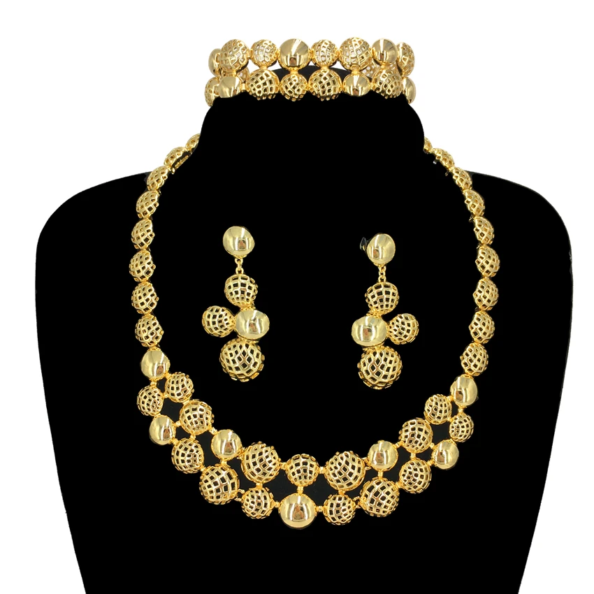 

New Fashion Ladies Exquisite Necklace Earrings Bracelet Women Birthday Gift Luxury Dubai Gold Plated Jewelry Set FHK13770