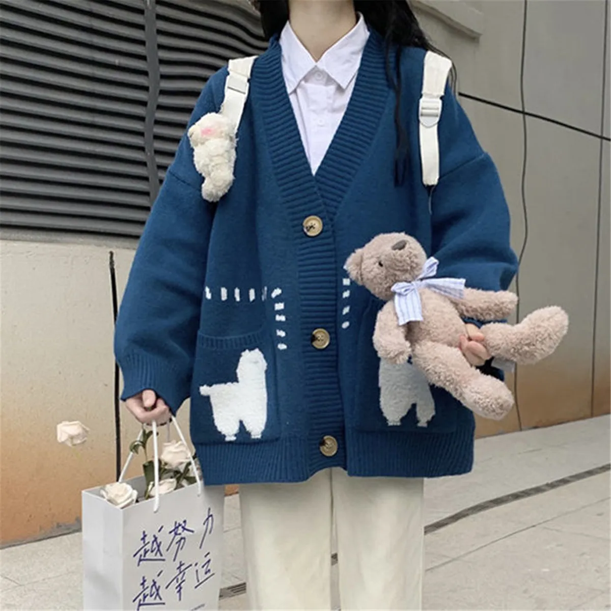 

Cute Sheep Embroidery Knitted Cardigan Women Single Breasted Jumper Autumn Winter Oversize Tops Femme Loose Sweater Females