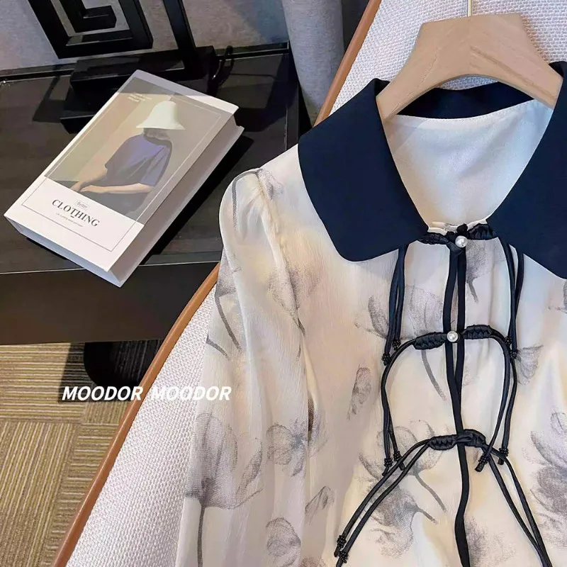 Рубашка с чернильным принтом прозрачные шифоновые топы женская блузка Тонкая