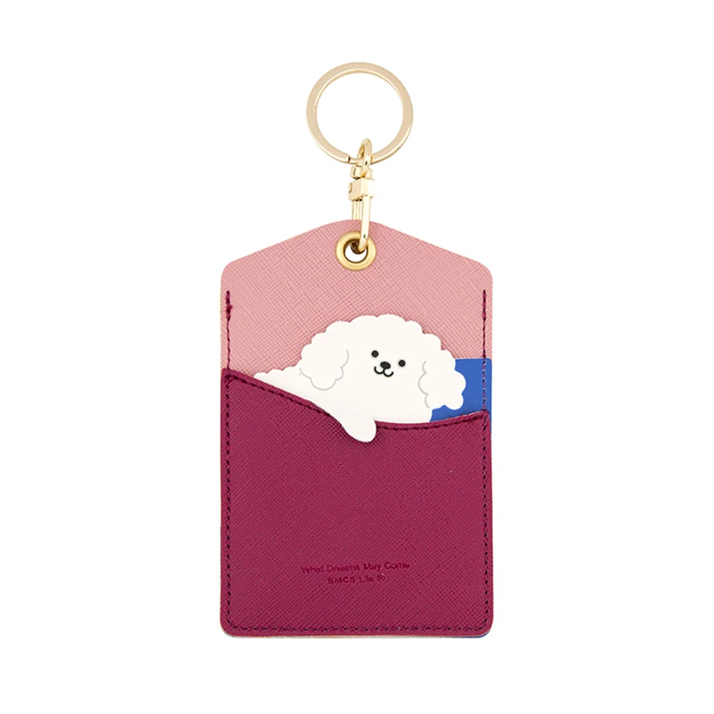 High Quality Credit Card ID Badge Holder Cute Cartoon Leather Bear Pass Case Cover Card Case Key Holder Ring Luggage Tag Trinket