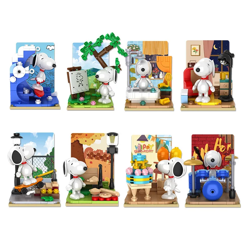 

Anime Snoopy Life scene Building Block Doll Surprise Box Toys Kawaii Decoration Educational Toys Children's Birthday Gift