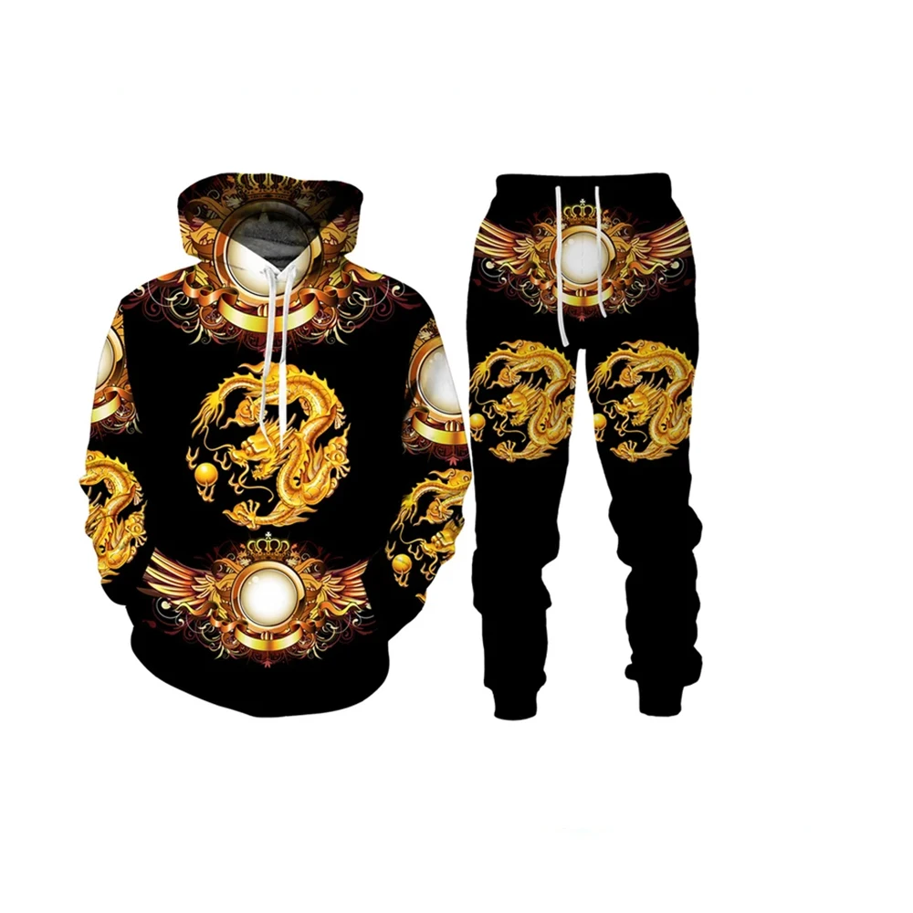 Мужской комплект с капюшоном в стиле барокко тренировочный костюм 3D-принтом