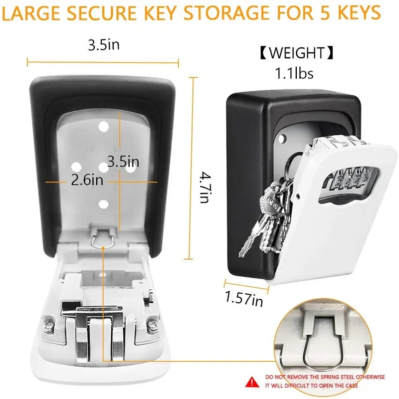 Key Lock Box Wall Mounted Aluminum Alloy Key Safe Box Weatherproof 4 Digit Combination Key Storage Lock Box Indoor Outdoor