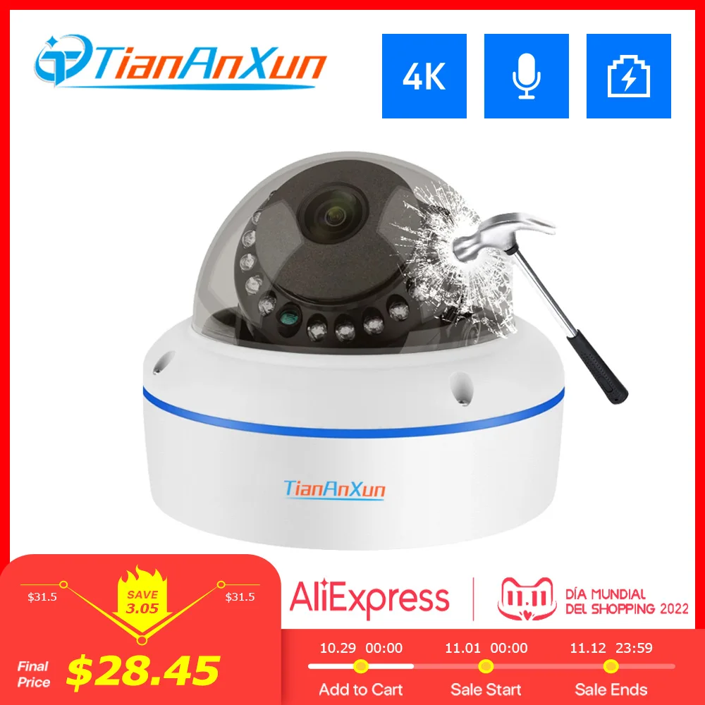 Продажа Купольная камера видеонаблюдения Tiananxun, 5 Мп, 8 Мп, Ip, Poe, 4K, с функцией записи звука, для Nvr