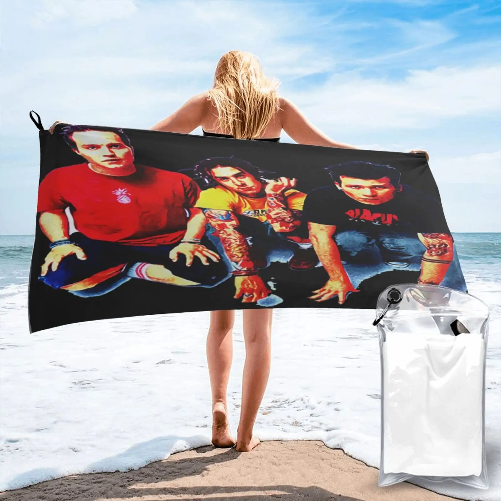 

90S Blink 182 Travis Baker Band Beach Towel Large Bath Towel Beach Blanket Large Beach Towels Towel Bath Sauna Bathrobe Female
