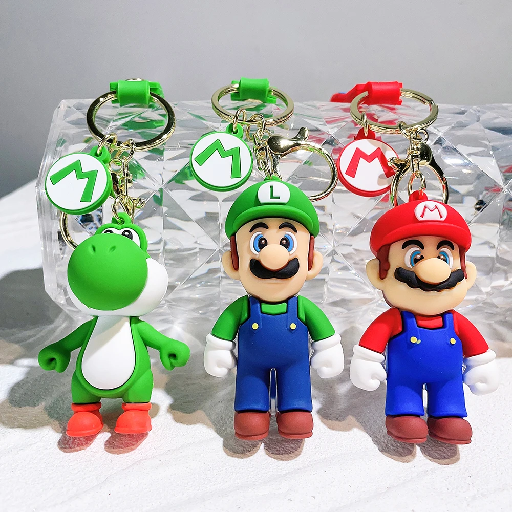 

Game Super Mario Bros Keychain Cute Figure Yoshi Peach Mario Silicone Pendant Keyring Car Backpack Key Holder Decoration Jewelry