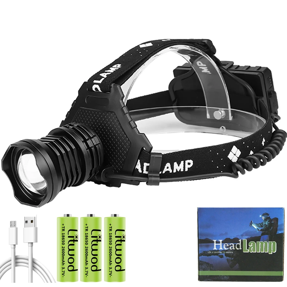 

Head Flashlight The Most Brightest Led Headlamp Xhp90 Headlight Powerbank Lamp 3 Pcs 18650 Battery Zoomable Running 10 Hours