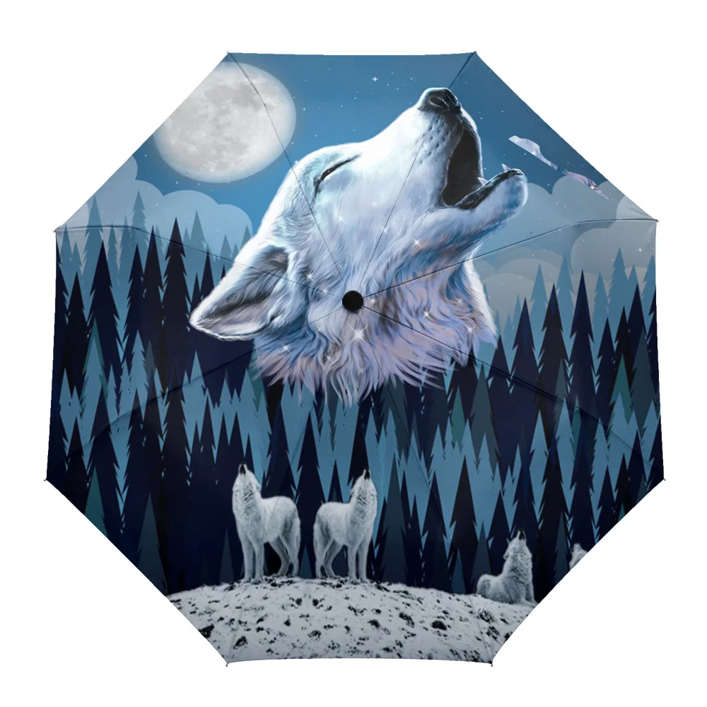 

Wolves Moon Forest Rain Umbrella Folding Sun Umbrella Outdoor Sunscreen Anti-UV Parasol Female Male Umbrellas