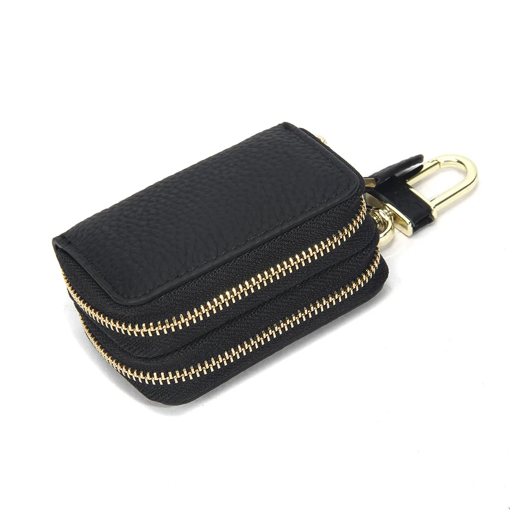 New Genuine Leather Key Wallets Men Simple Car Key Keeper Pouch Housekeeper Holder Ladies Cowhide Leather Double Zipper Key Case