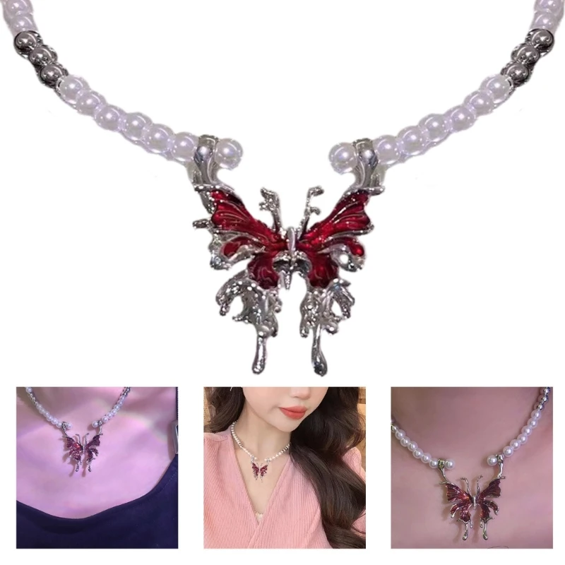 

Модное ожерелье с подвеской в ​​виде красной бабочки, ювелирное изделие, цепочка на ключицу, массивные ювелирные изделия, Прямая