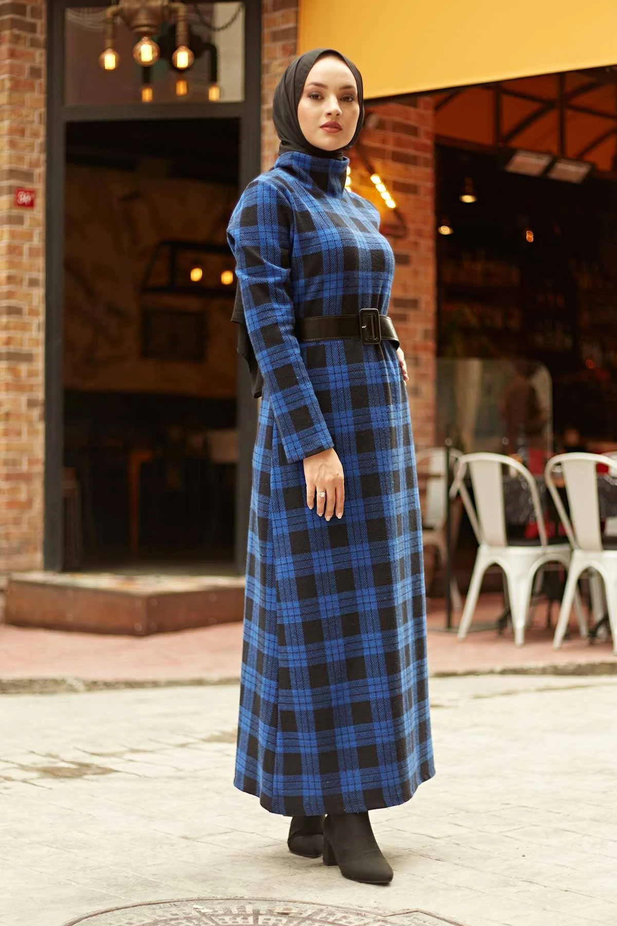 Turtleneck Plaid Dress-SaksM. Winter Autumn 2021 Muslim Women Hijab headscarf Islamic Turkey