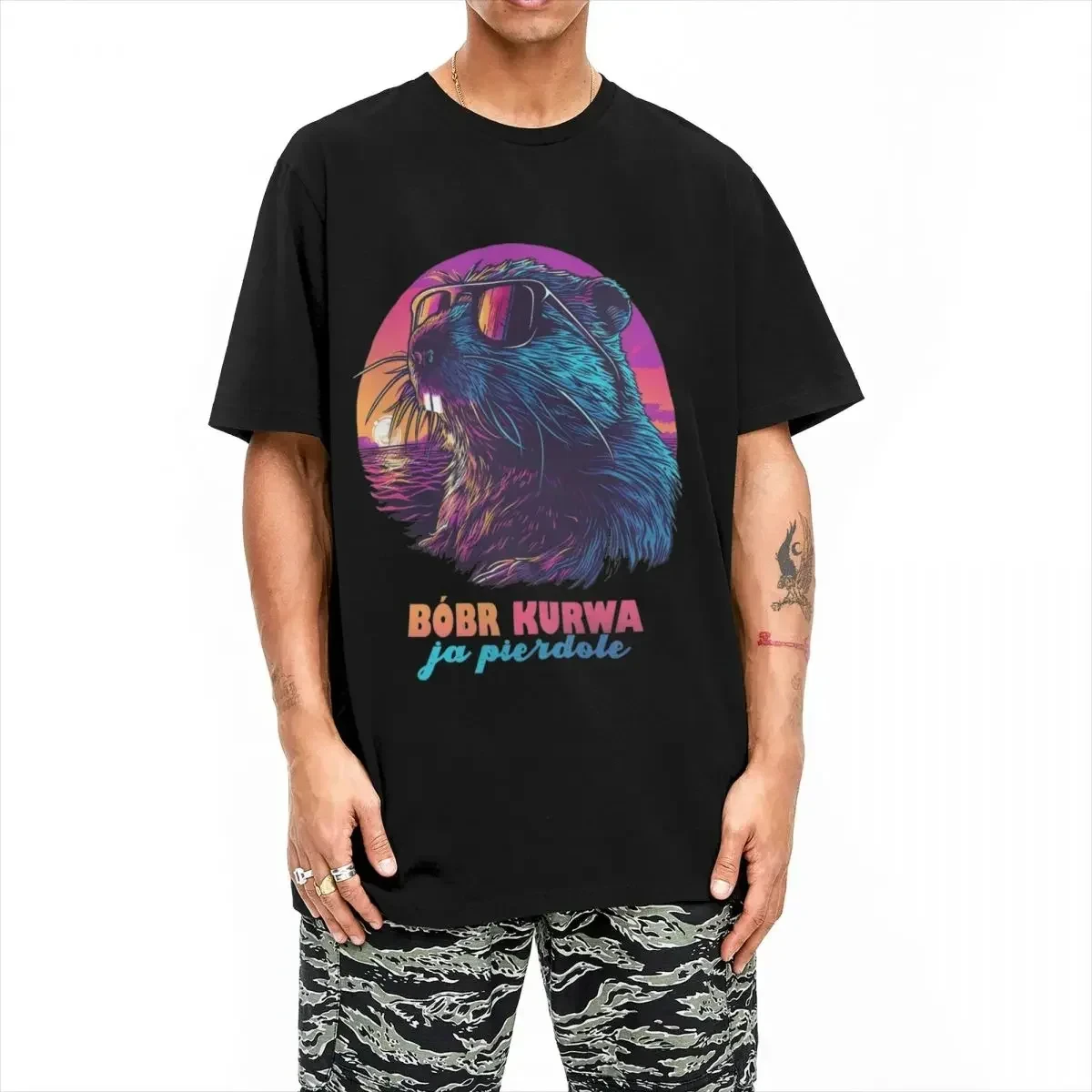 Футболка для пар Synthewave Polish Beaver Meme Bobr Bober Kurwa, новинка, летняя футболка, уличная мода, дизайнерский топ (art.: 3920cdff8e8d9) - 3920cdff8e8d9