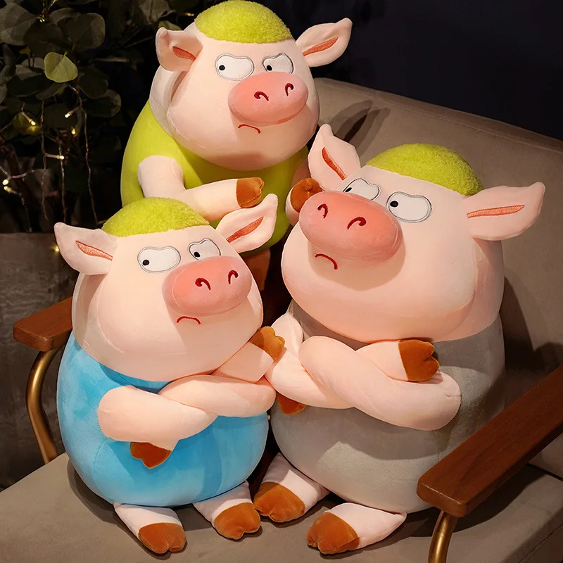 

1pc Cute plush toy cool funny pig sad angry piggy green hair soft stuffed doll kid girl boy birthday Christmas gift