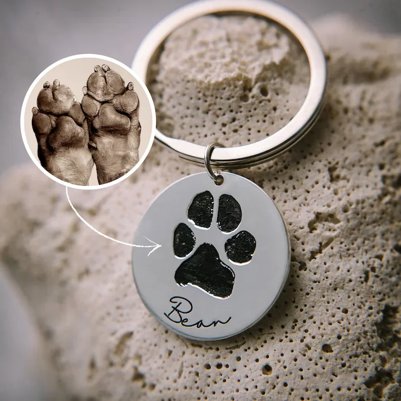 

Paw Print Engraved Keychain Dog Paw Keychain Cat Paw Keychain Pet Memorial Keychain Dog Lover Gift Cat Lover Gift