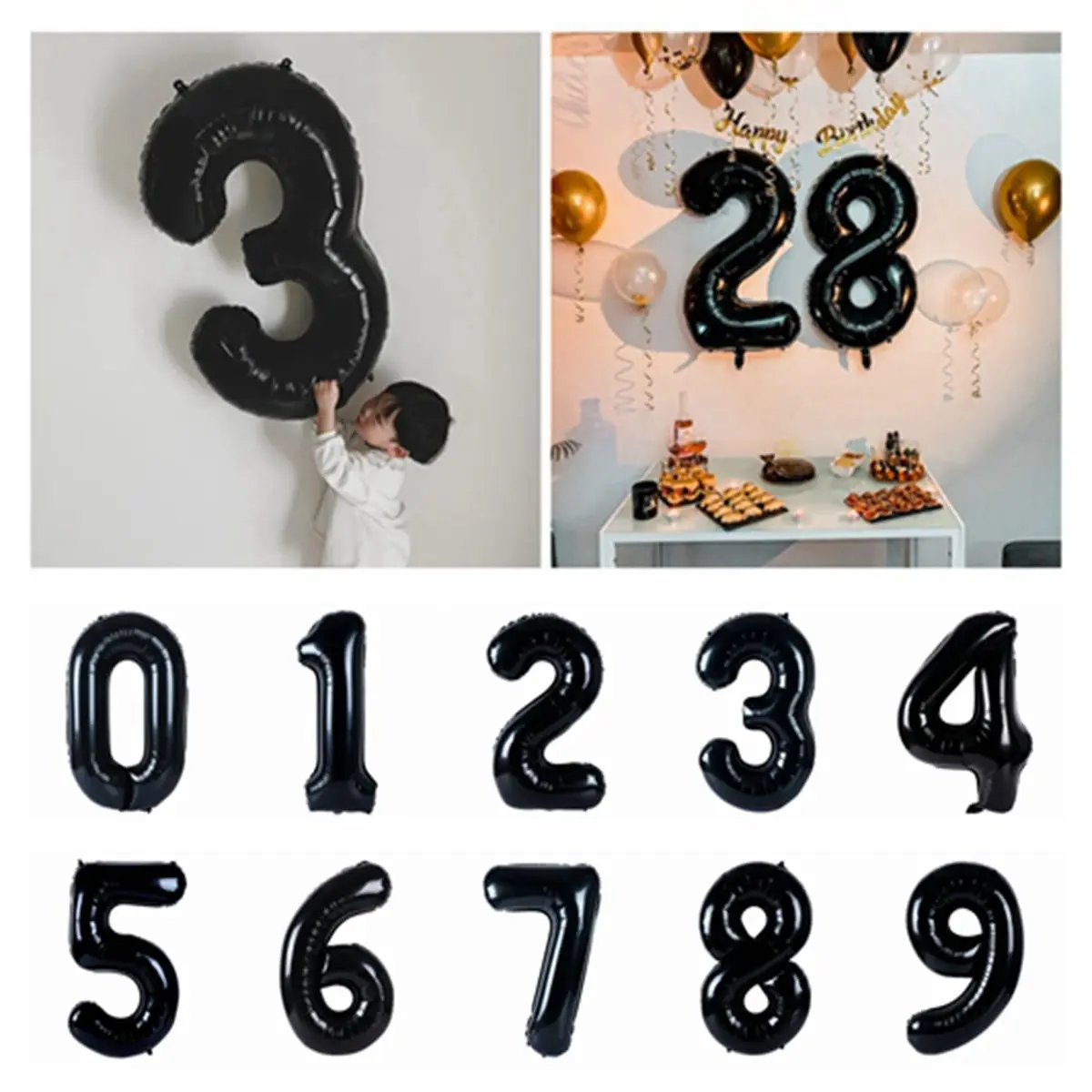 

40inch Black Number Balloon 0-9 Giant Helium Foil Baloon 18 20 30 40 Birthday Party Decoration Adult Baby Shower Digital Ballon