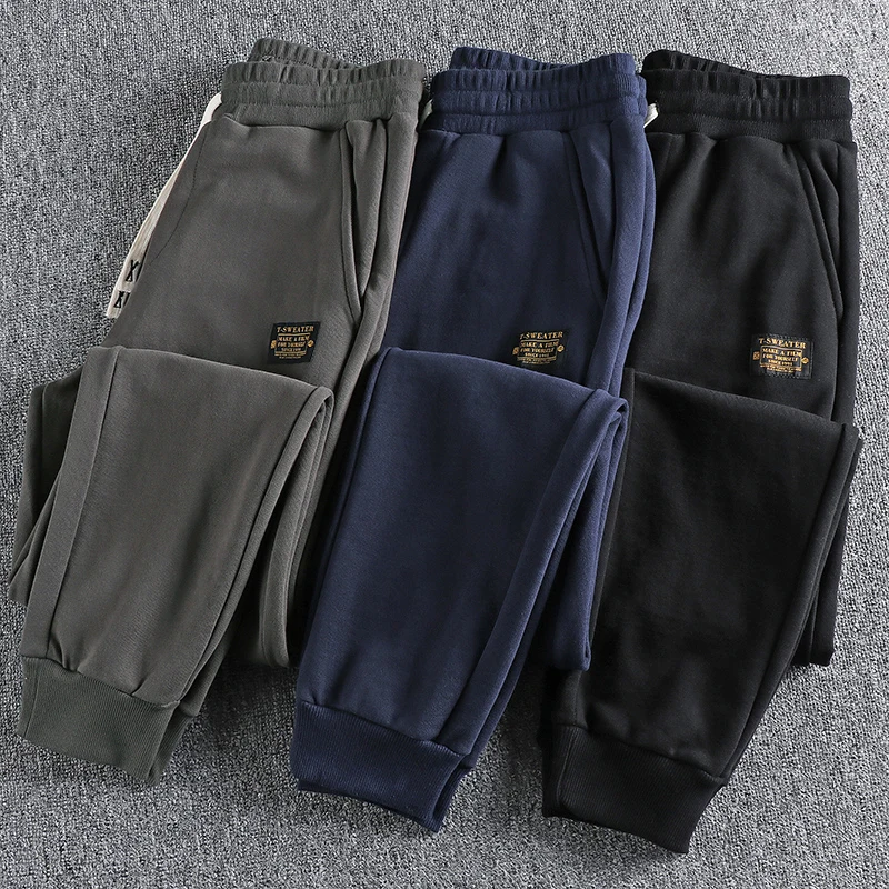 

Осенне-зимние тяжелые бархатные спортивные брюки в американском ретро-стиле, мужская мода, Спортивные Повседневные брюки из чистого хлопка...