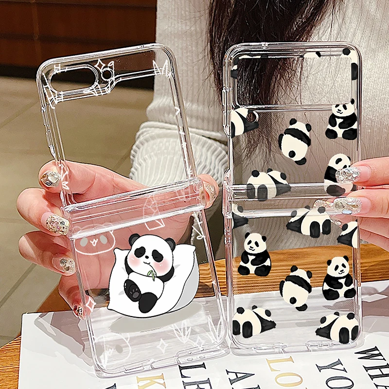 Чехол с мультяшным рисунком панды для Samsung Galaxy Z Flip 6 5 4 3 твердый прозрачный