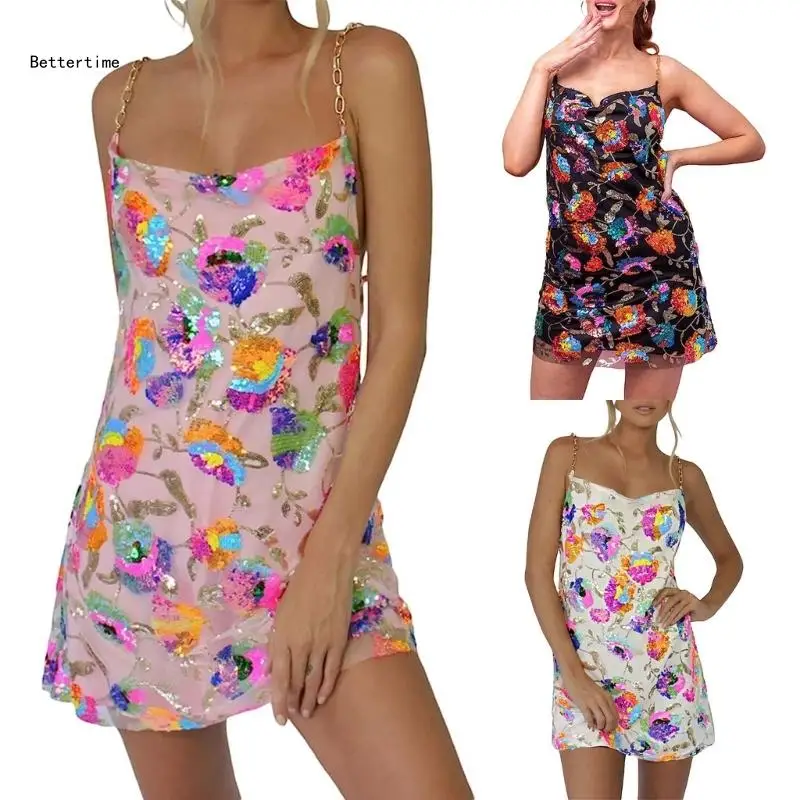 

B36D женское сексуальное мини-платье на тонких бретельках с открытой спиной платье с блестками коктейльная клубная одежда