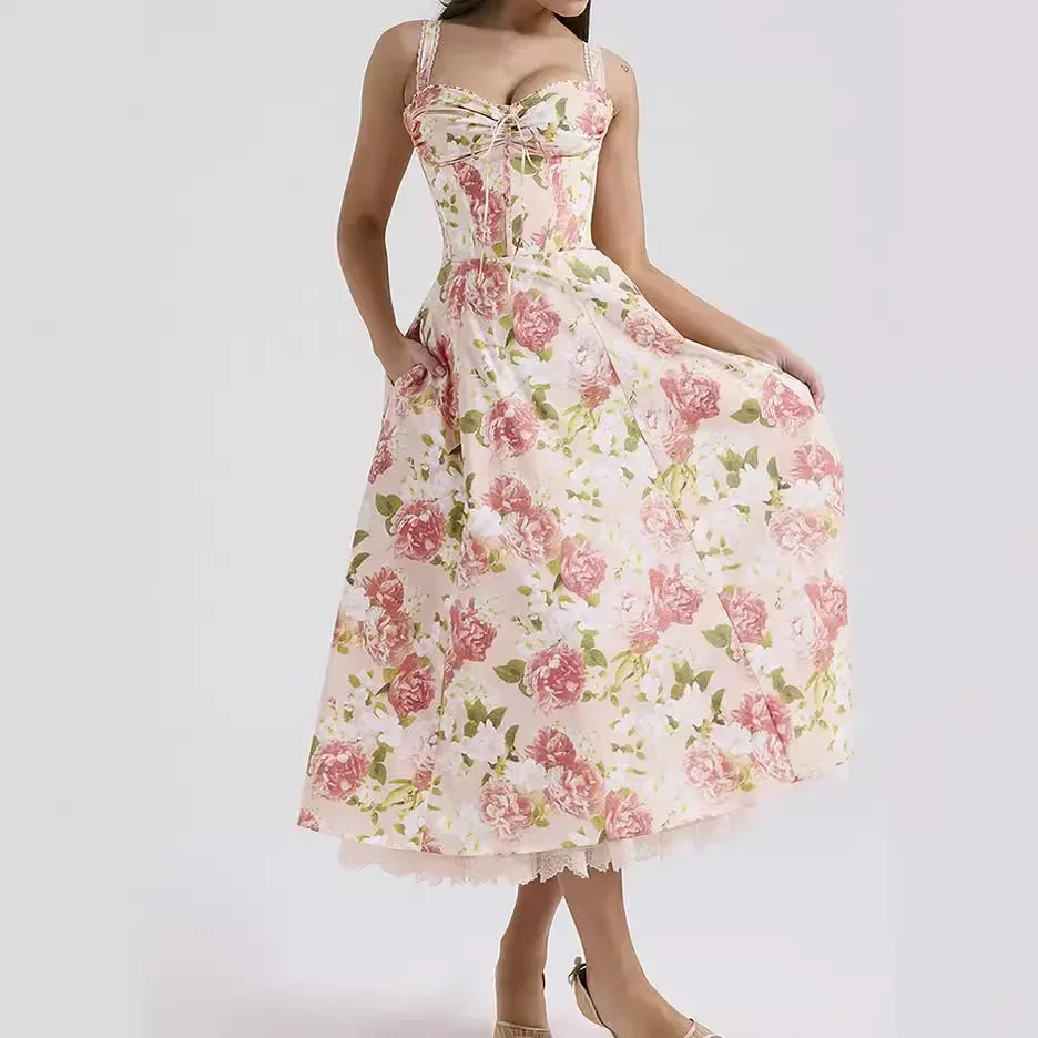 Женское кружевное платье-комбинация Элегантное Длинное платье с цветочным