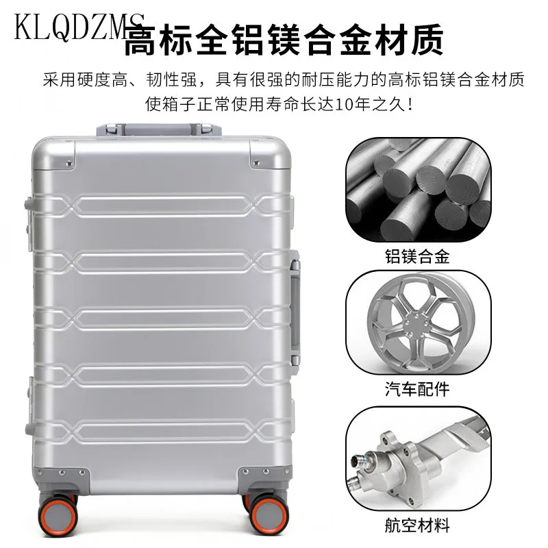 KLQDZMS  Men and Women High-end Business 20-inch Boarding Box Large Capacity Trolley Suitcase Multi-color Aluminum Frame Luggage