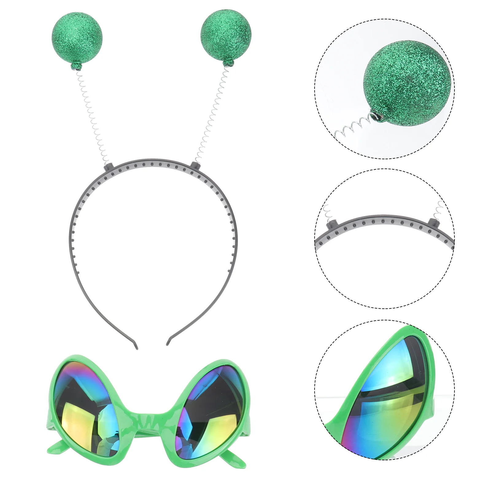 

Alien Party Boppers Headband Antenna Cosplay Glasses Hair Saucer Man Costume Headpiece Favors Head Headdress Green
