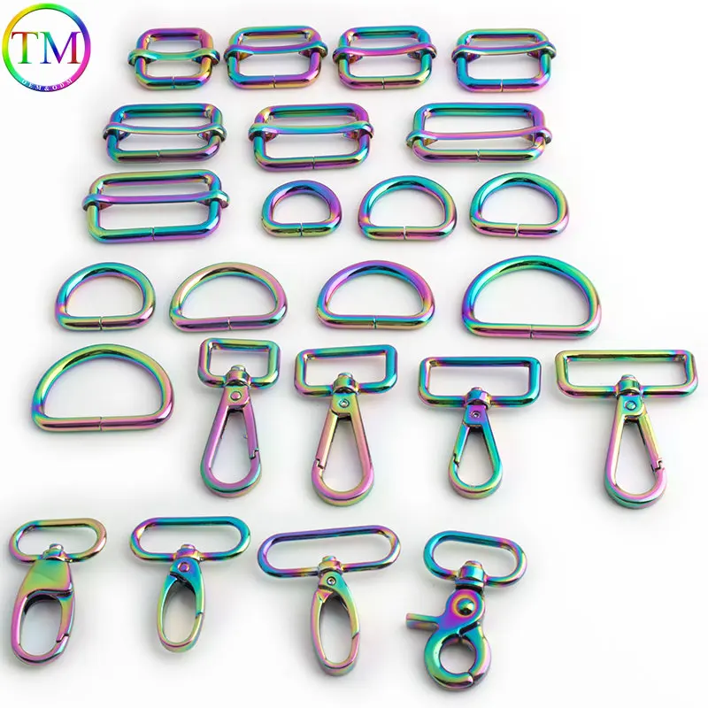 2-10Sets Metal D Ring Buckle Snap Hook 3 Bar Adjuster Center Bar Buckle Lobster Claw Clasps Diy Hardware Accessories For Bags