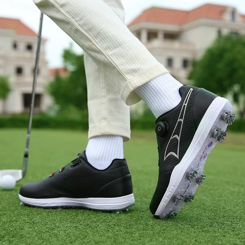Men Golf Shoes Leather Waterproof Spikes Non-slip Outdoor Golf Training Sports Sneakers Plus Size