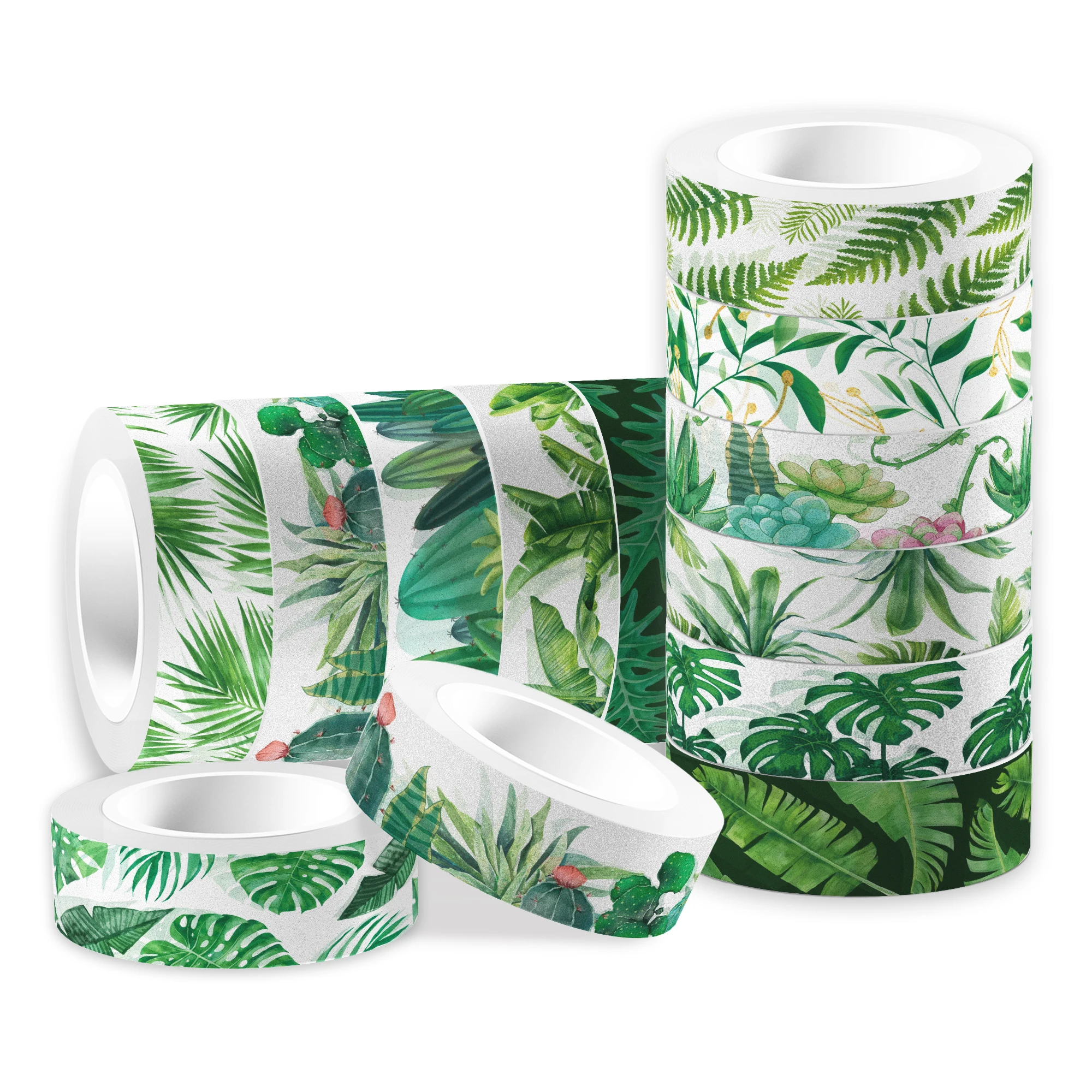 

12pcs/set Kids Cartoon Hawaii Green Palm Leaf Cactus Birthday Party Adhesive Tapes Handbook Material Baby Shower Party Supplies