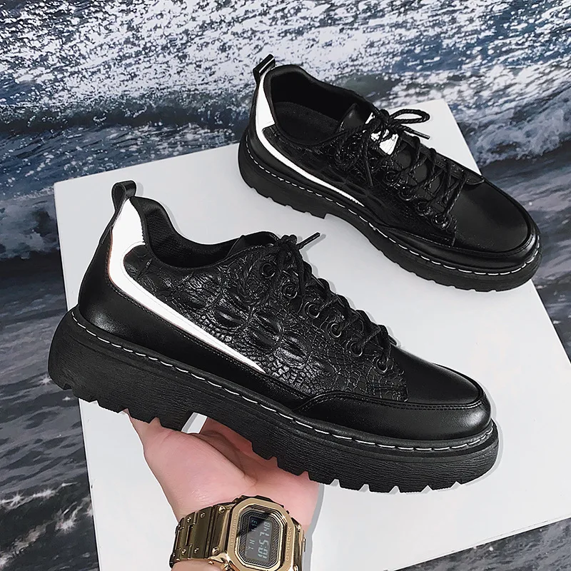 

Spring and Autumn New Casual Leather Shoes Black Mens Shoes Non-slip Men Fashion Sneakers Luxury Platform Shoes Sizes 39-44