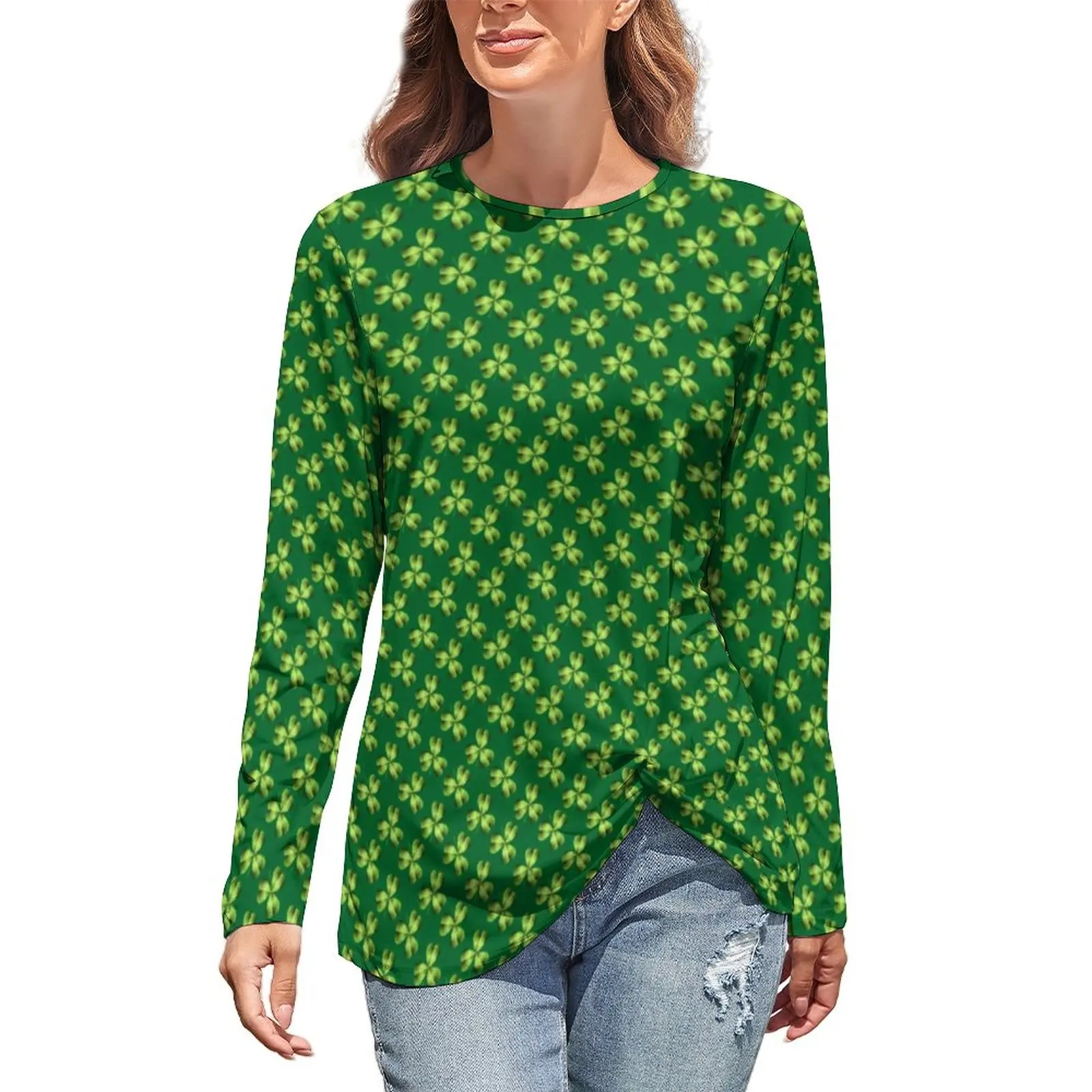 

Shamrock Three Leaf T-Shirts St Patricks Day Cute T-Shirt Autumn Long-Sleeve Street Style Tshirt Oversized Print Clothes
