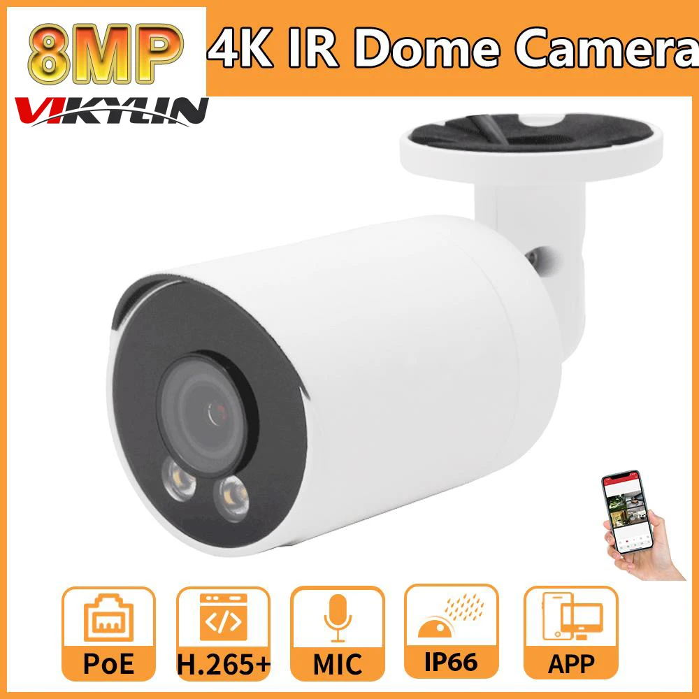 

Vikylin 4K Security Camera 8MP PoE IR Bullet IP Camera Video Surveillance Human Vehicle Detection Built-in Mic HIK Protocol