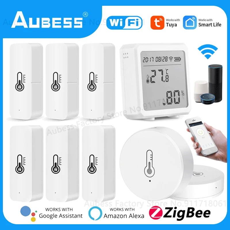 

Aubess Tuya ZigBee/WiFi Temperature Humidity Sensor Indoor Thermometer Hygrometer For Alexa Google Home Assistant Smart Life App