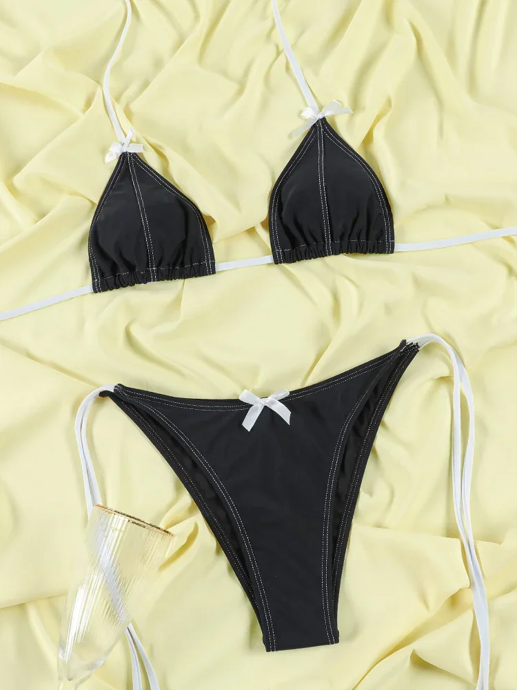 Мини-комплект бикини с бантом для женщин лоскутный купальник летняя пляжная