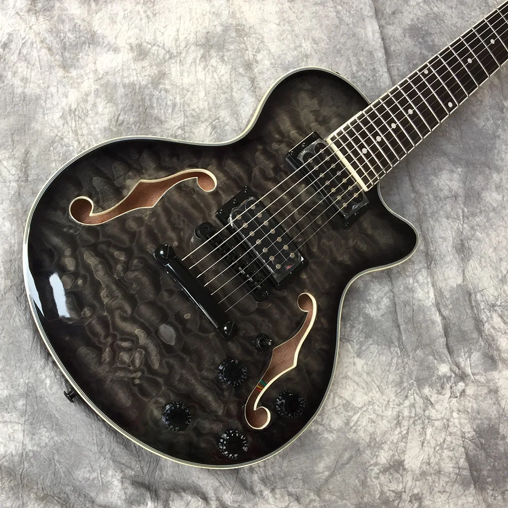 Высококачественная полуполая F-hole jazz гитара искусственная стеганая Кленовая