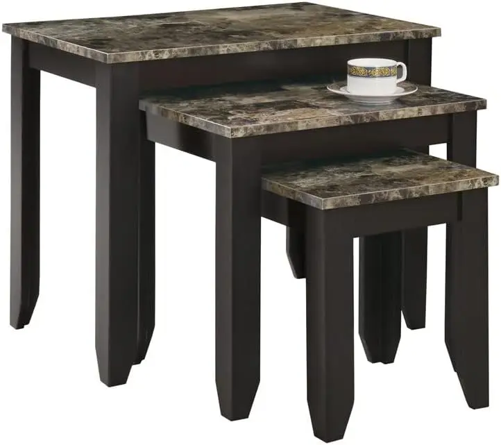 

3-Piece Nesting, Table Set, Marble Look Top Tan/Cappuccino