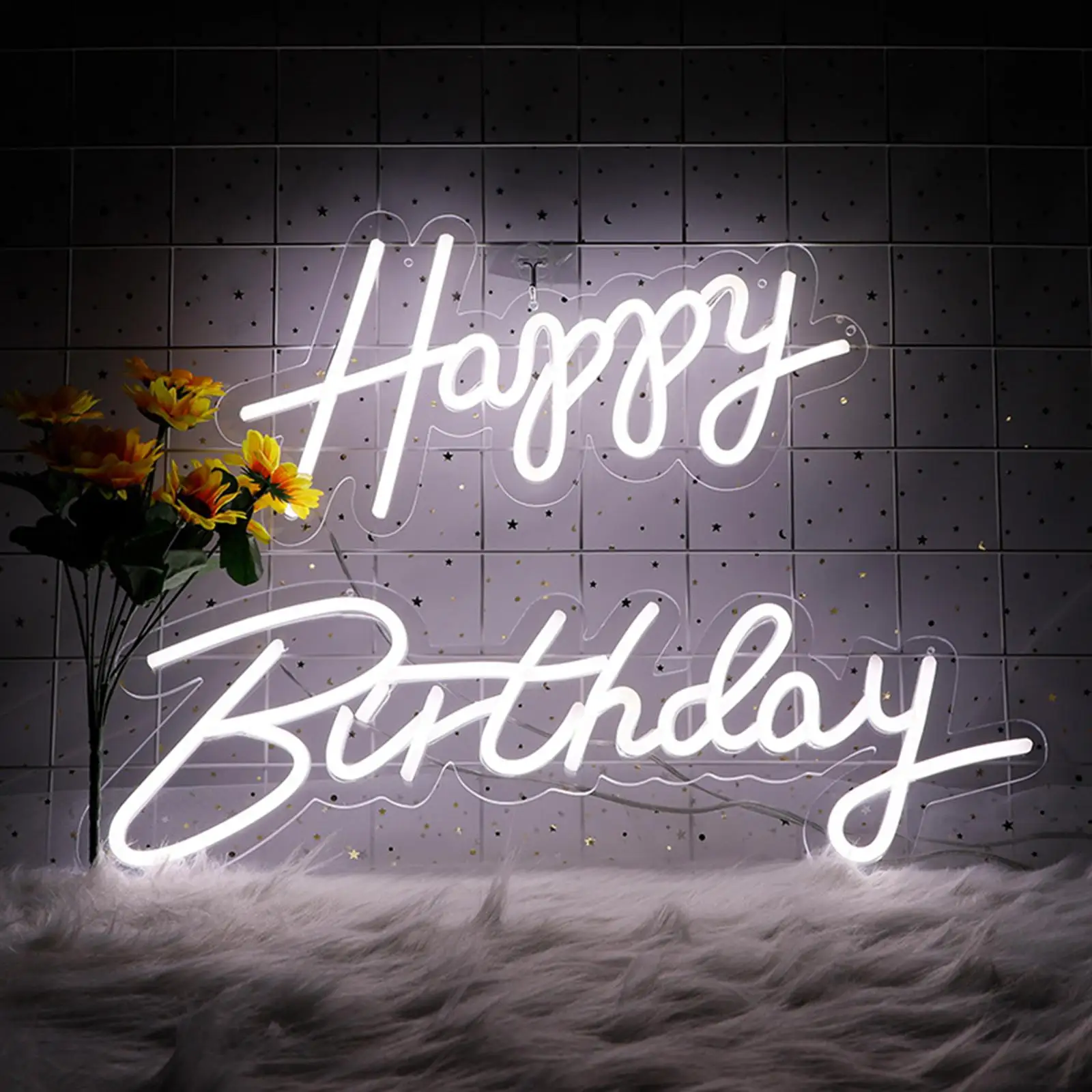 

Happy Birthday Neon Sign LED Neon Lamp Reusable Separate Words White for Birthday Party Children's Room Bedroom Wall Art Decor