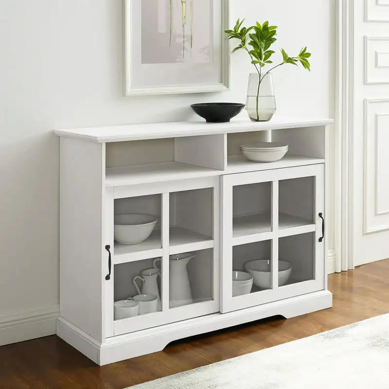 

Sliding Glass Door Dining Buffet, Brushed White