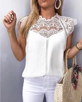 womens t shirt white crochet lace patch cap sleeve casual top style versatile new summer 2022