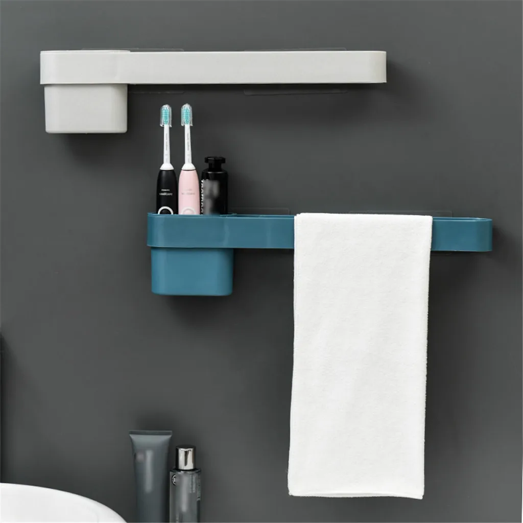 

Bathroom Towel Rack Paste Free Punch Wipe Hanger Towel Bar Toothbrush Barrel Wall-mounted Towel Polished Rack Holder 2022 New